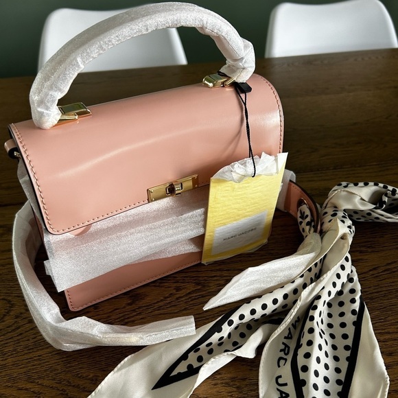 New! Marc Jacobs The Downtown Satchel Bag -Pink smooth leather with bag scarf - Picture 7 of 11
